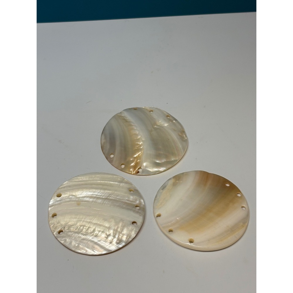 3pc Vintage Mother of Pearl Shell‎ Disks Iridescent 2.5 Inch Perimeter Drilled
